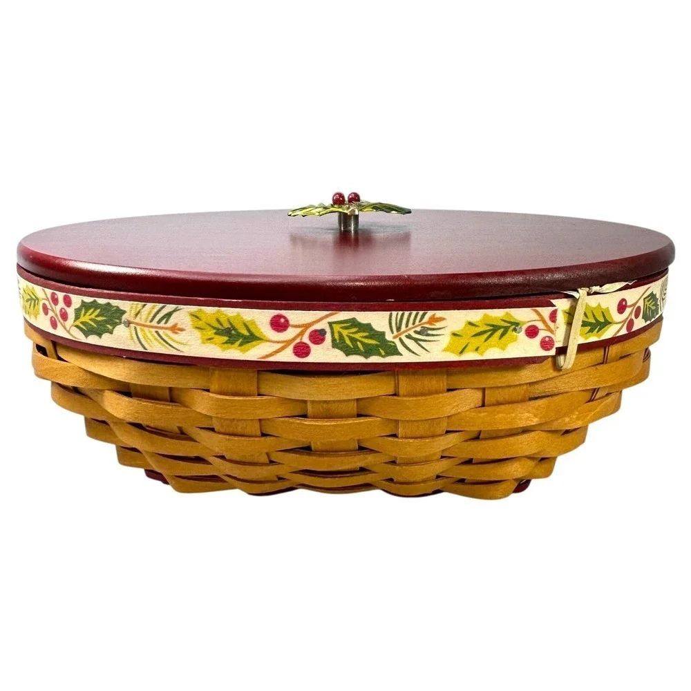 Longaberger Holly Berry Basket 2011 Christmas w/ Lid Liner Protector Tie-on Tags